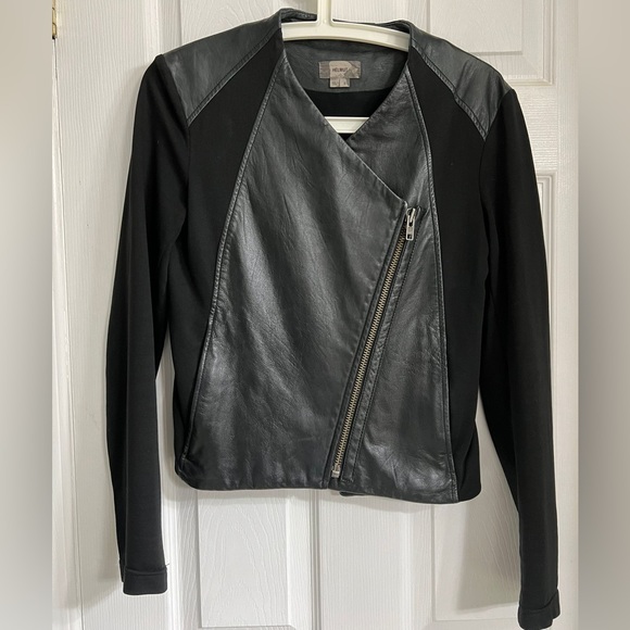 Helmet Lang Black Lamb Leather and Cotton Bomber Sz S Small - Picture 2 of 8